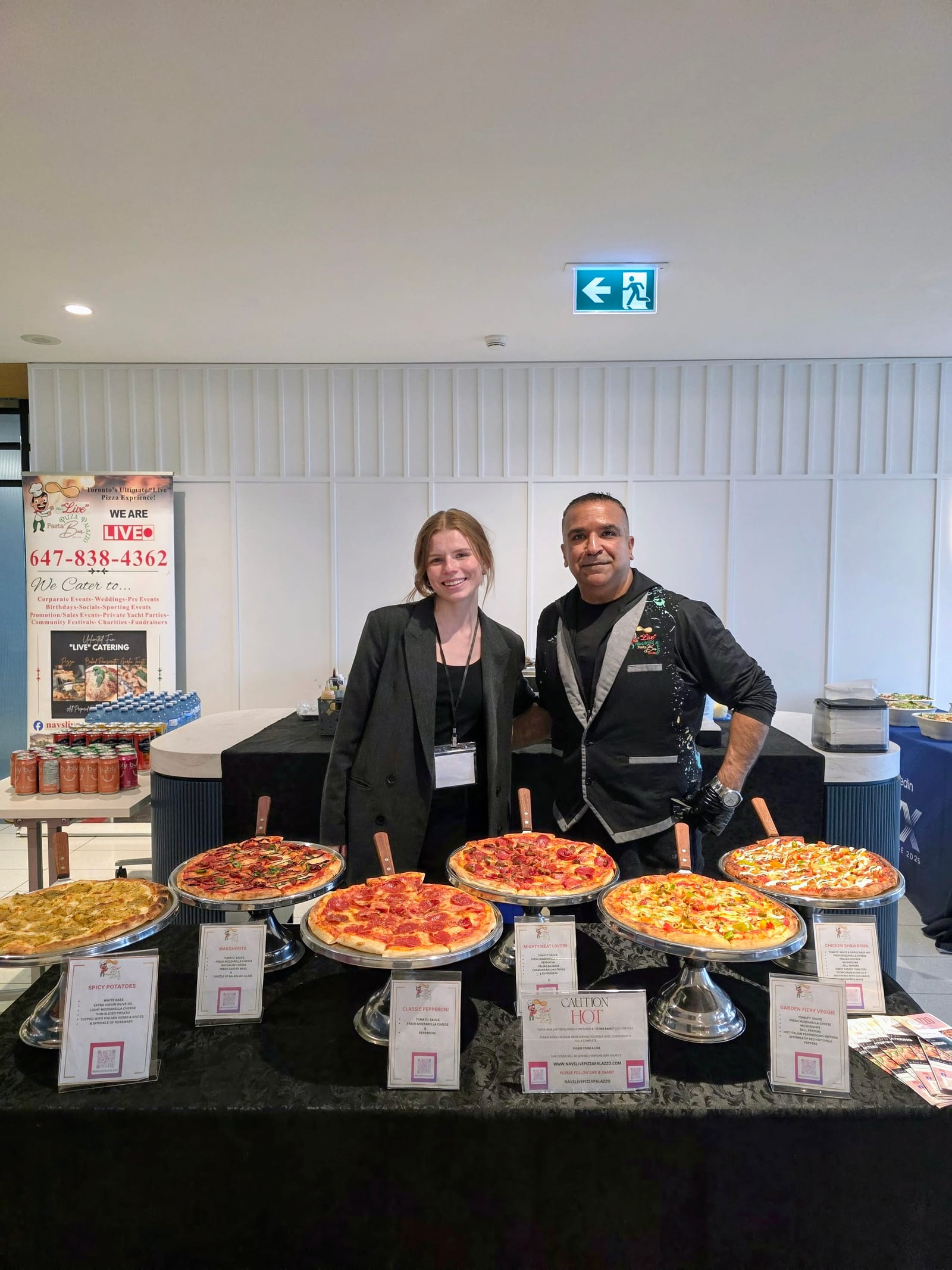 Corporate live pizza display set up in a modern office lobby for staff